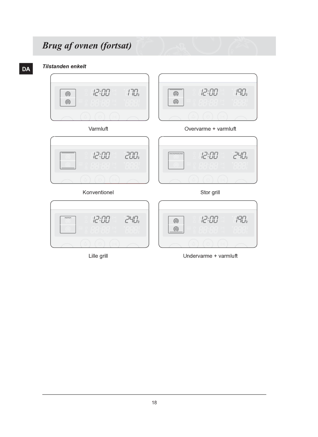 Samsung BT62TQBPST/XEE manual Konventionel Stor grill Lille grill 