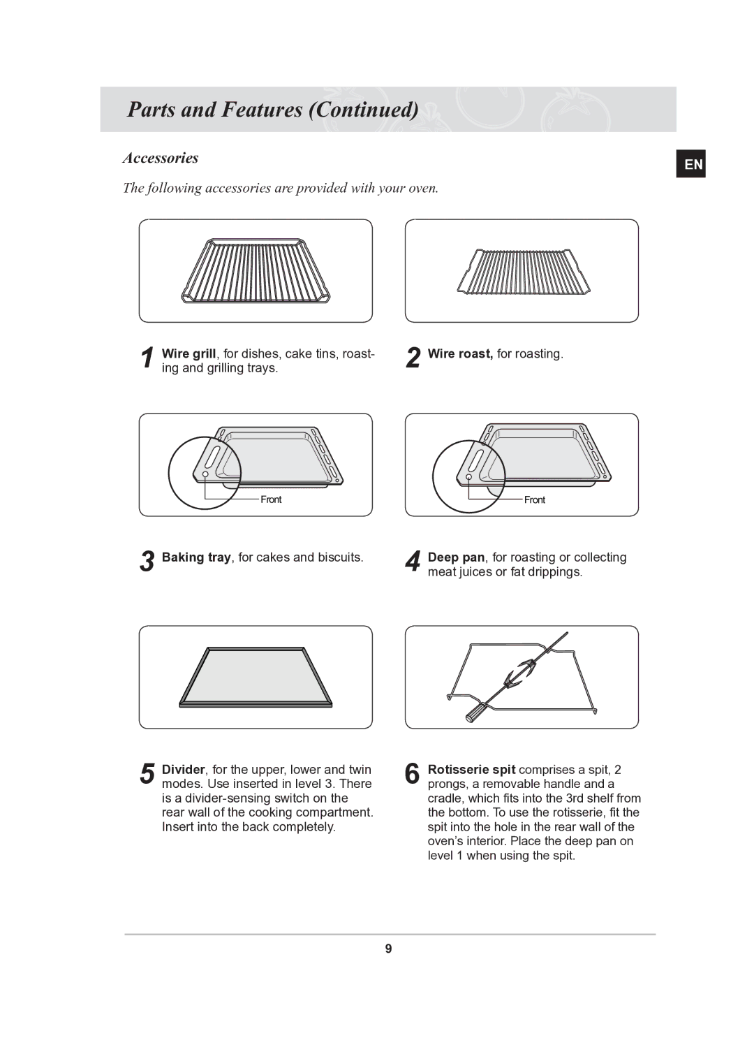 Samsung BT62TQBPST/XEE manual Accessories, Following accessories are provided with your oven 