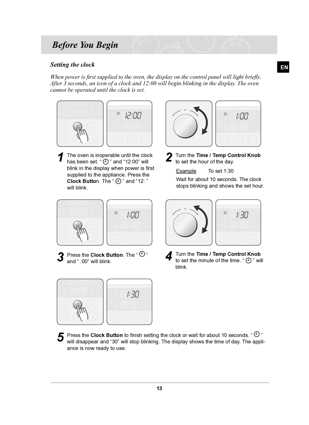 Samsung BT62TQBPST/XEE manual Before You Begin, Setting the clock 