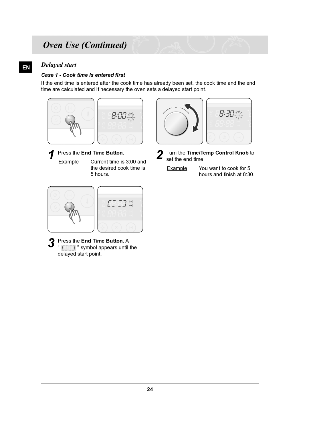 Samsung BT62TQBPST/XEE manual Delayed start, Case 1 Cook time is entered first, Press the End Time Button.. a 