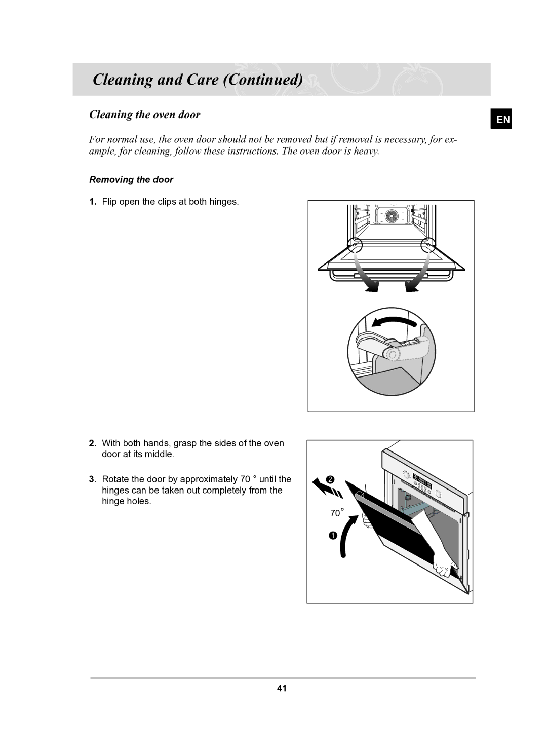 Samsung BT62TQBPST/XEE manual Cleaning the oven door, Removing the door 