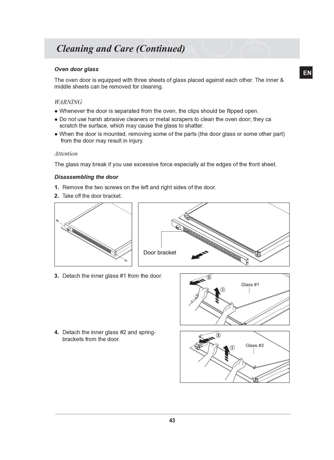 Samsung BT62TQBPST/XEE manual Oven door glass, Disassembling the door 