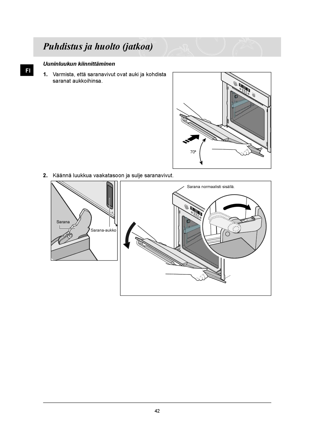 Samsung BT62TQBPST/XEE manual Uuninluukun kiinnittäminen 