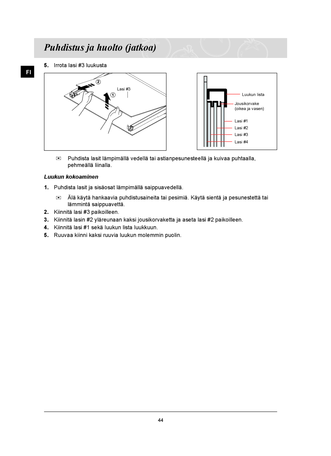 Samsung BT62TQBPST/XEE manual Luukun kokoaminen 