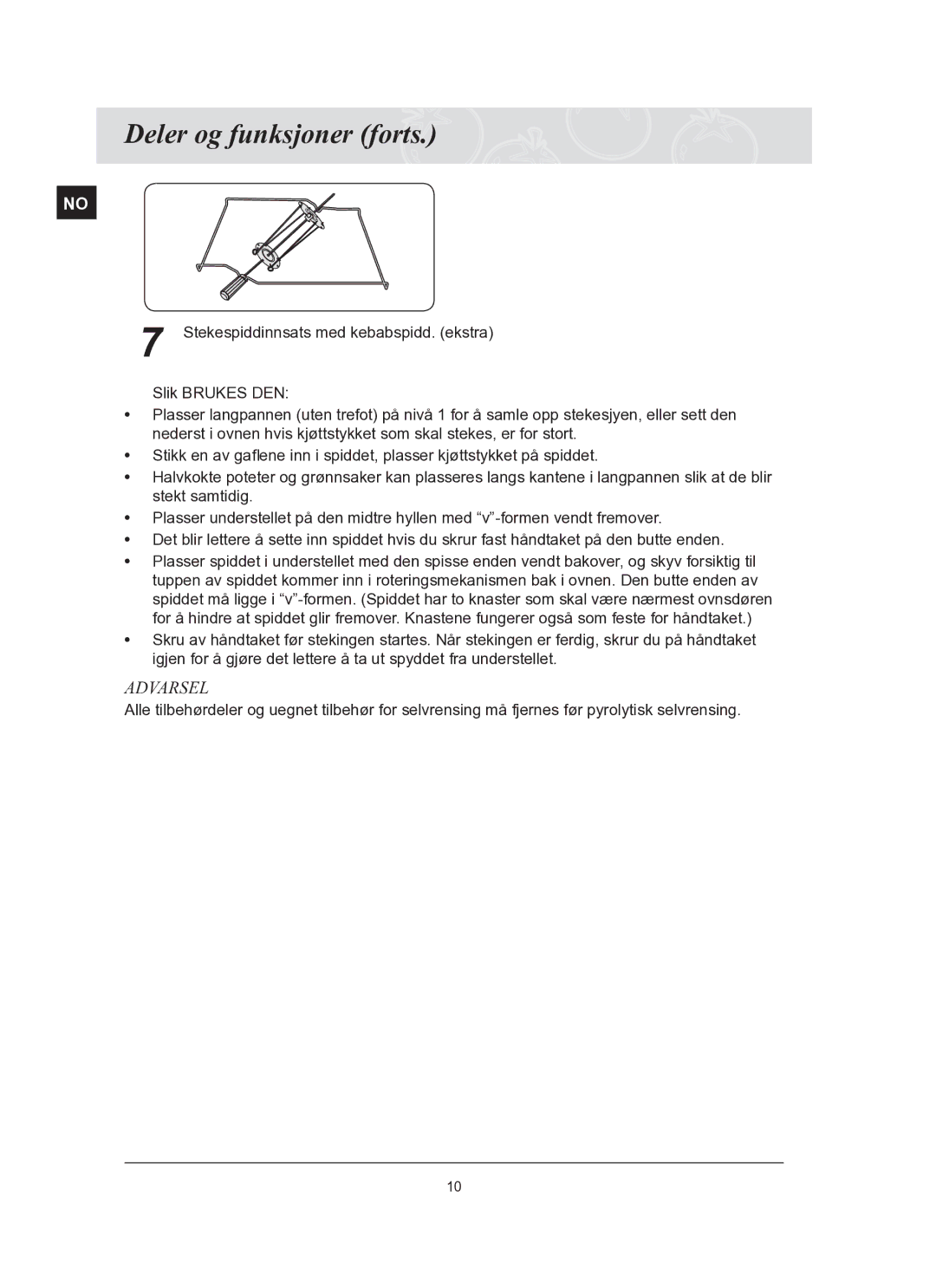 Samsung BT62TQBPST/XEE manual Deler og funksjoner forts 