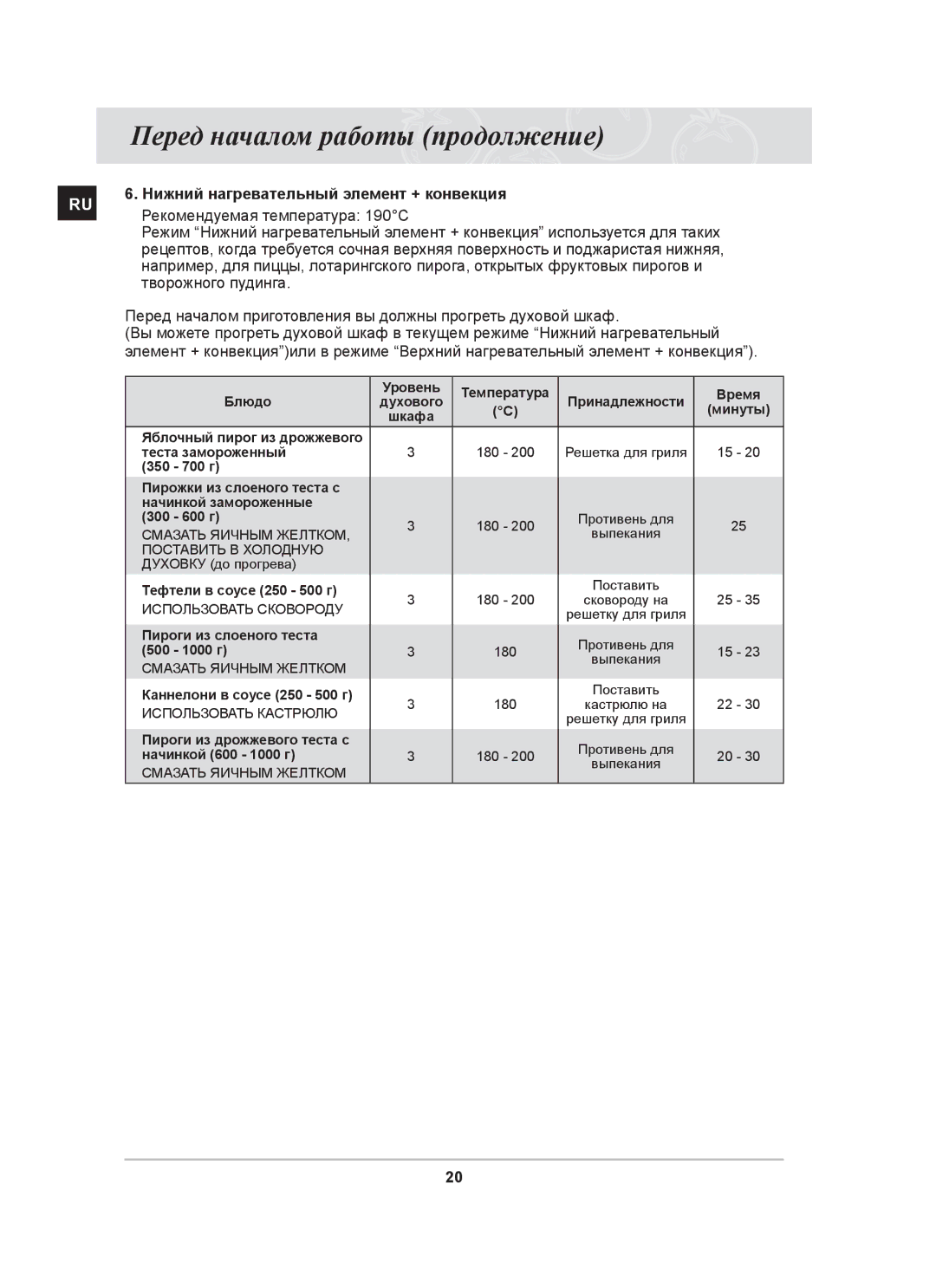 Samsung BT63ASSTR/BWT, BT63ASSTR/SBW manual Нижний нагревательный элемент + конвекция 