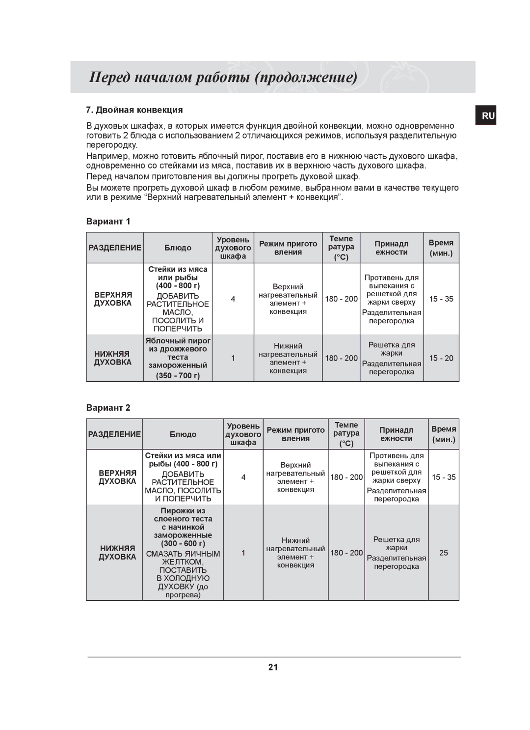 Samsung BT63ASSTR/SBW, BT63ASSTR/BWT manual Двойная конвекция, Вариант 