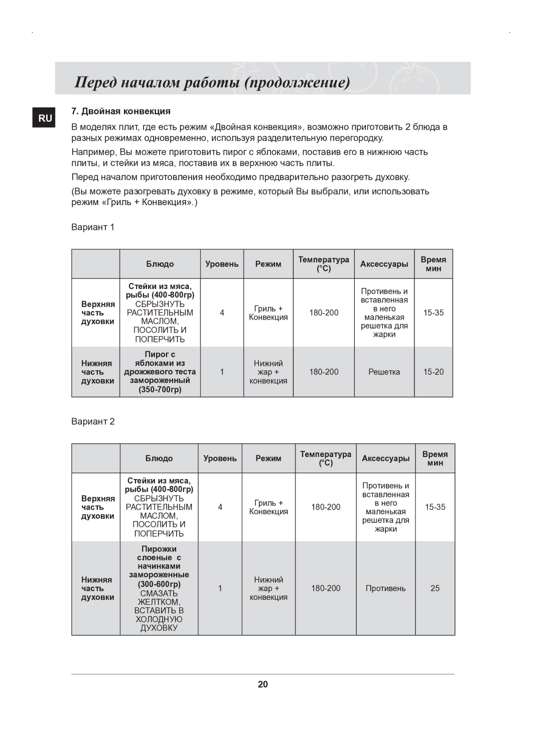 Samsung BT63BSSTR/SBW, BT63BSSTR/BWT manual Двойная конвекция, Вариант 