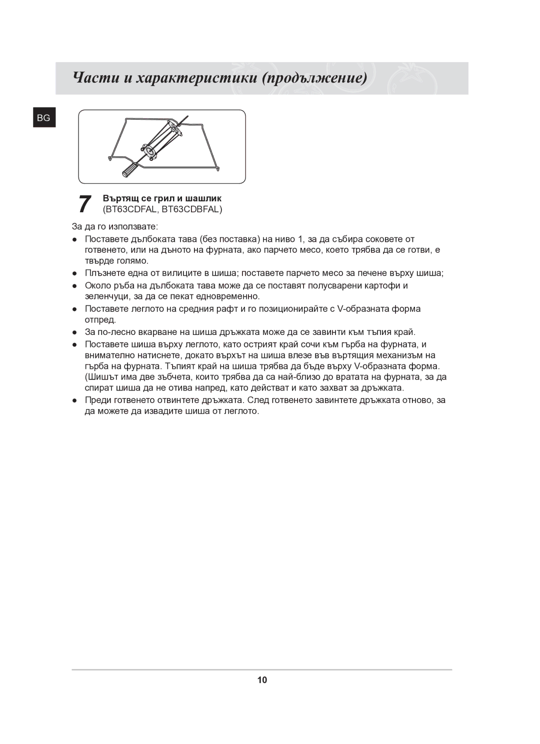 Samsung BT63CDAL/BOL manual Въртящ се грил и шашлик, BT63CDFAL, BT63CDBFAL 