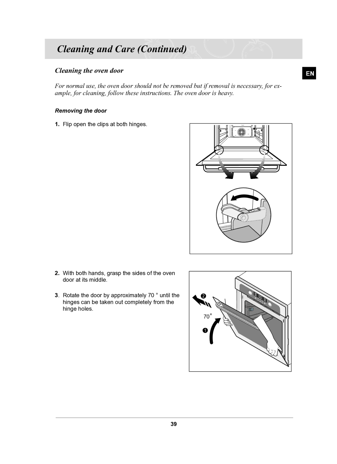 Samsung BT63CDAL/BOL manual Cleaning the oven door, Removing the door 