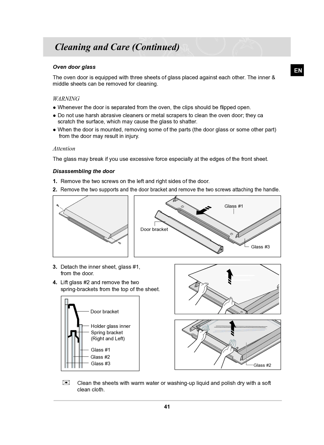 Samsung BT63CDAL/BOL manual Oven door glass, Disassembling the door 