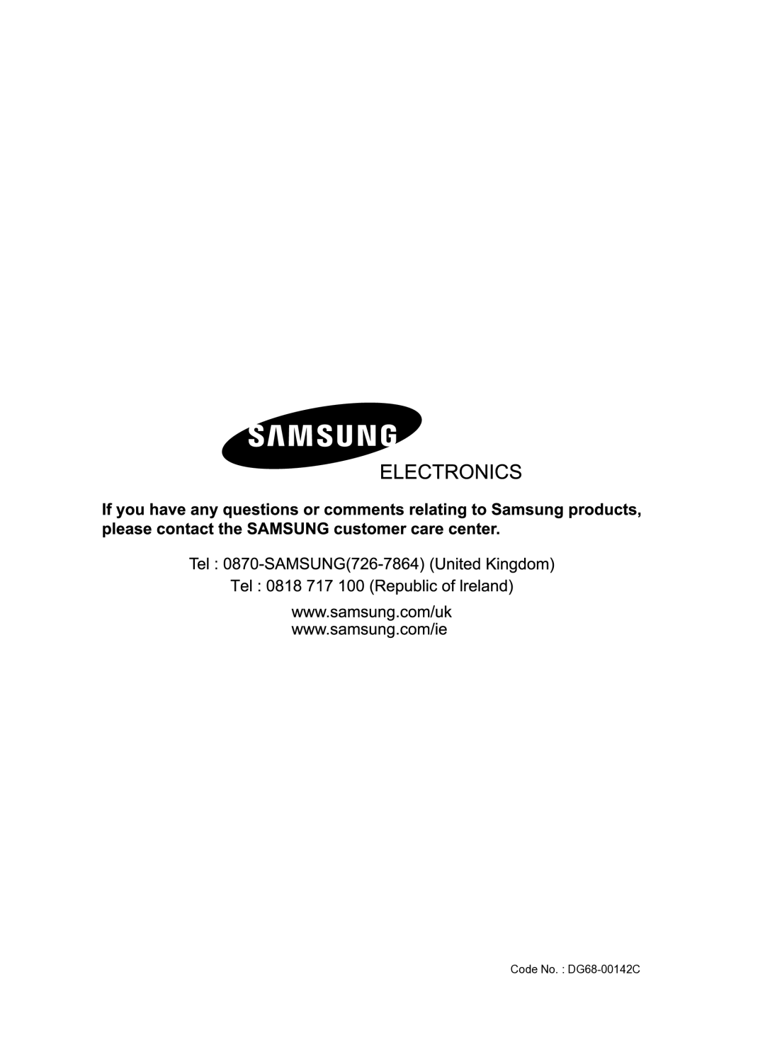 Samsung BT63CDAL/BOL manual Code No. DG68-00142C 