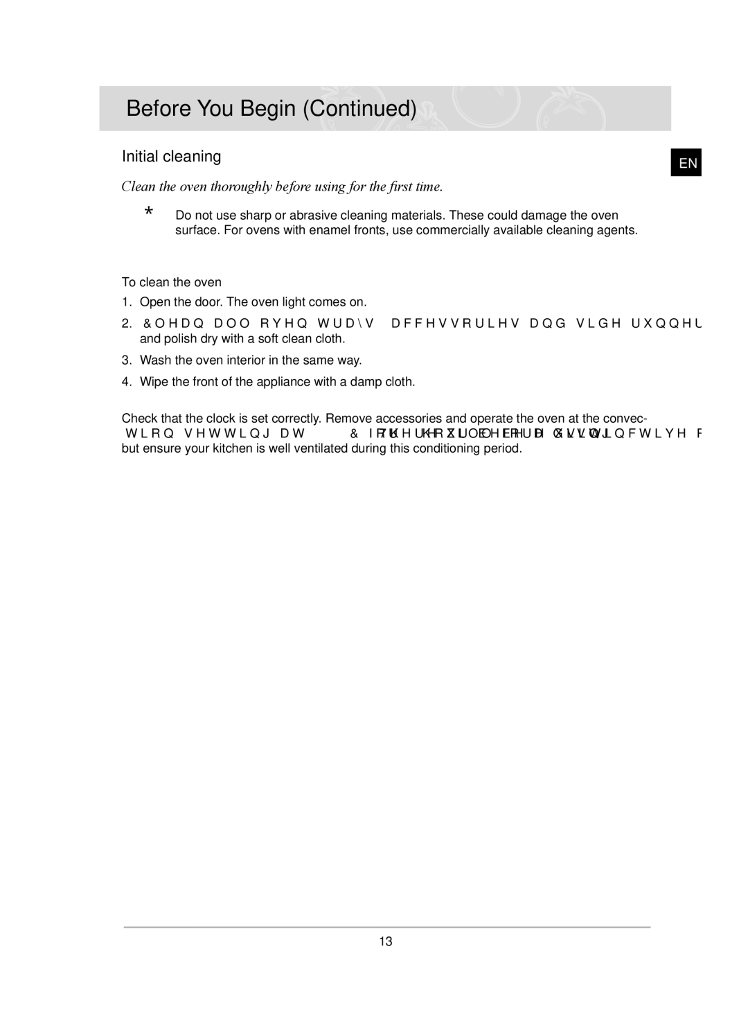 Samsung BT63CDGB/BOL manual Initial cleaning, Clean the oven thoroughly before using for the first time, To clean the oven 