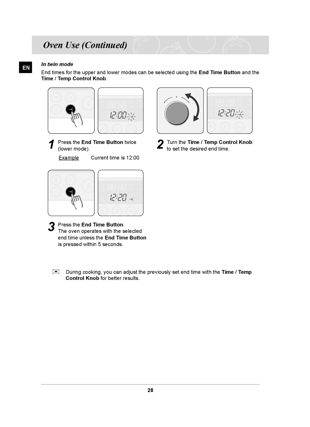 Samsung BT63CDGB/BOL manual Time / Temp Control Knob 