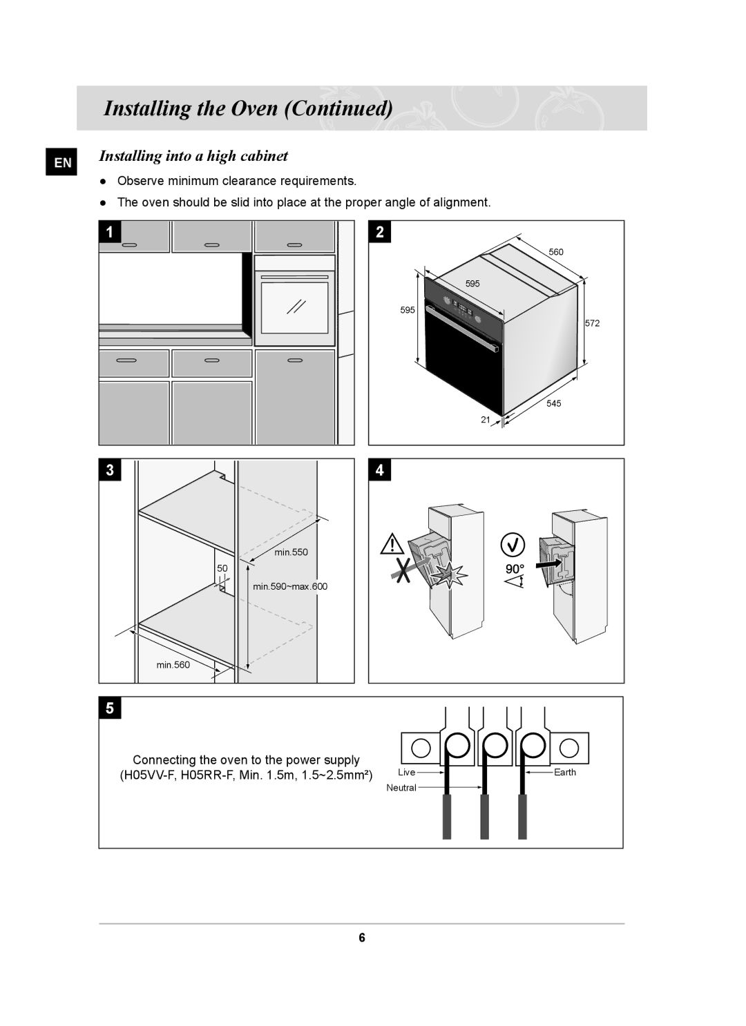 Samsung BT63CDGB/BOL manual Installing into a high cabinet 