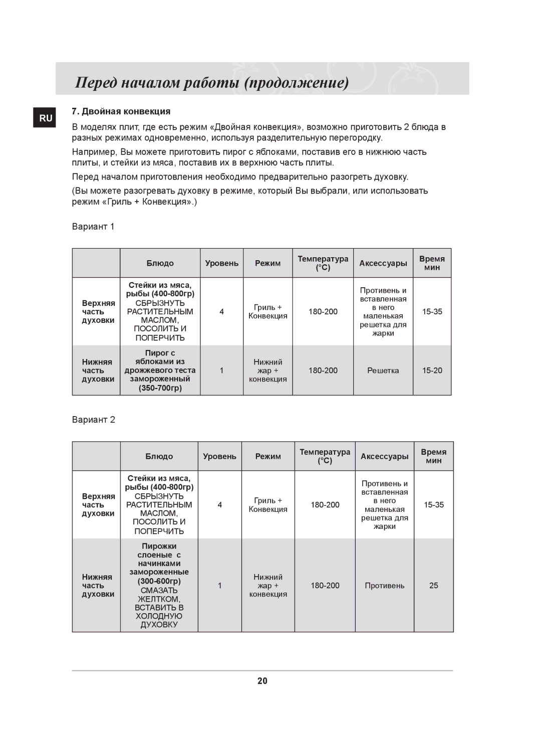 Samsung BT63CDSTR/SBW, BT63CDSTR/BWT manual Двойная конвекция, Вариант 