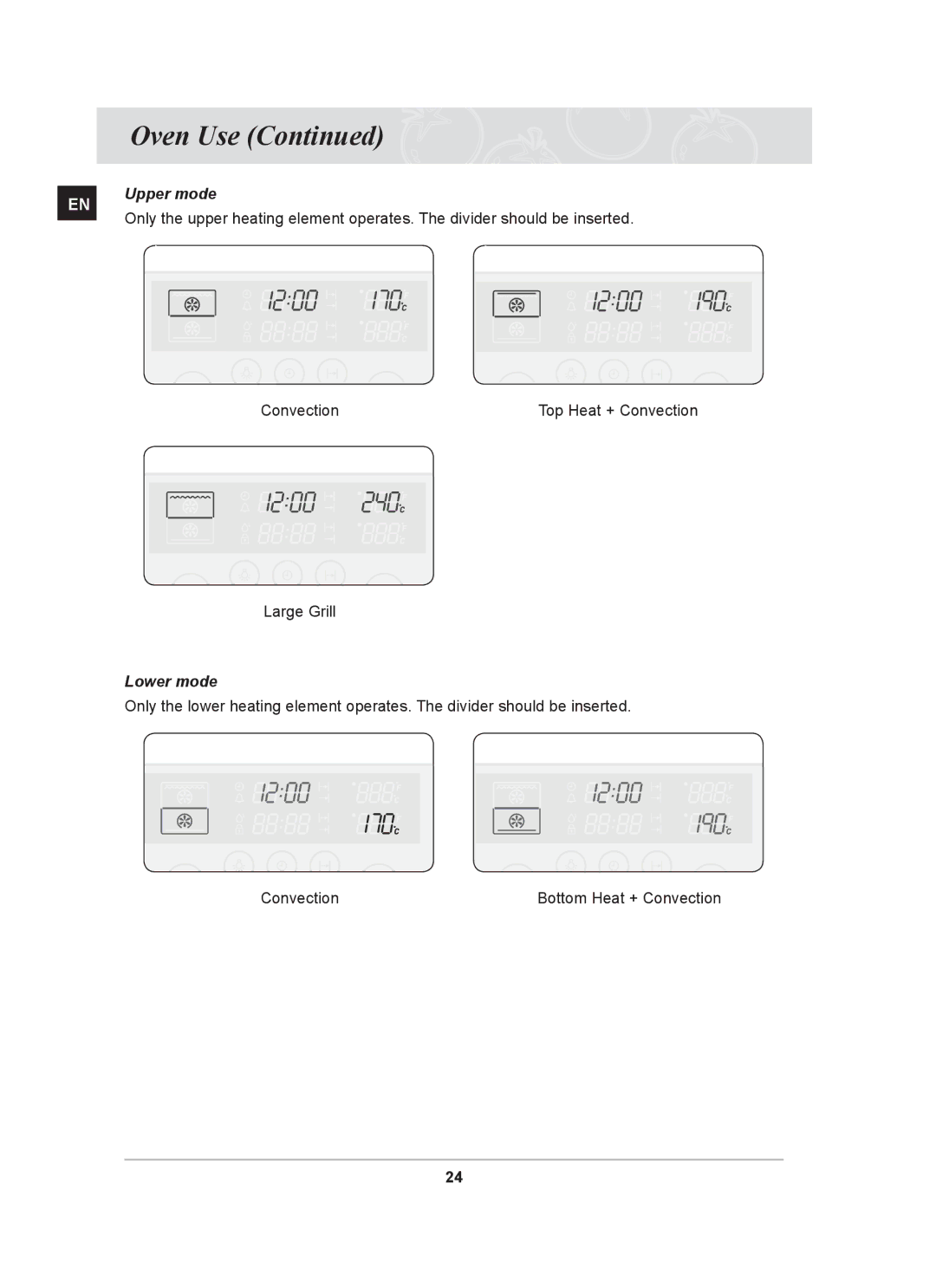 Samsung BT63TDFST/BOL, BT63TDFST/XEH manual Upper mode, Lower mode 