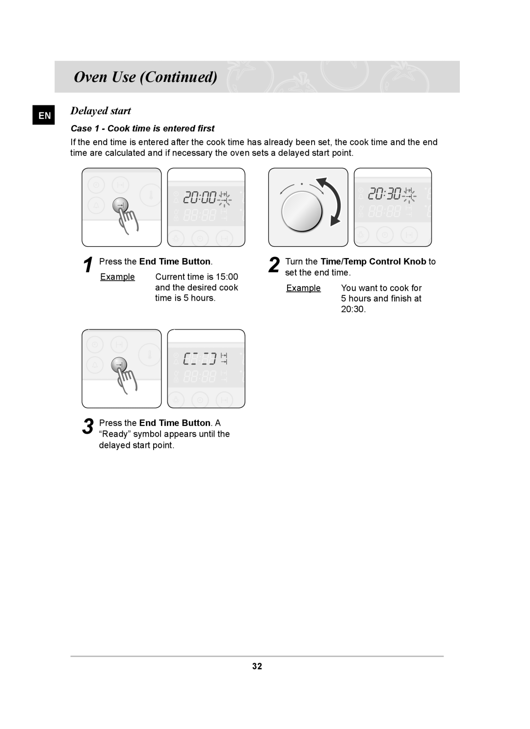 Samsung BT63TDFST/BOL, BT63TDFST/XEH manual Delayed start, Case 1 Cook time is entered first 