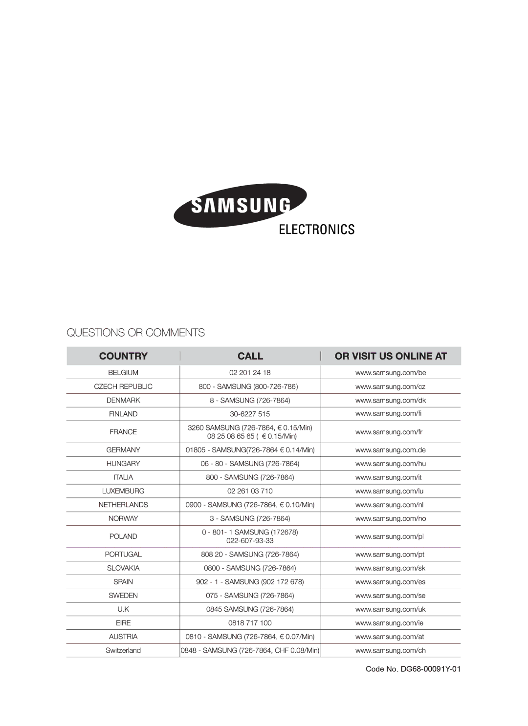 Samsung BT63TDFST/BOL, BT63TDFST/XEH manual Code No.. DG68-00091Y-01 