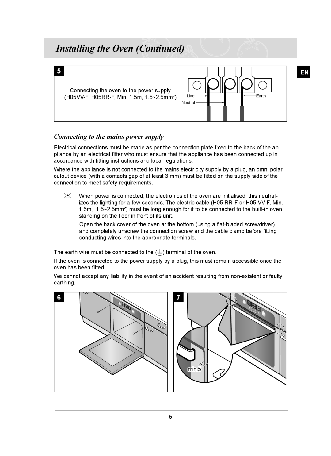 Samsung BT63TDFST/XEH, BT63TDFST/BOL manual Connecting to the mains power supply 