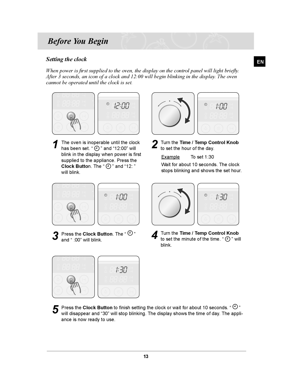 Samsung BT63TDFST/XEH, BT63TDFST/BOL manual Before You Begin, Setting the clock 