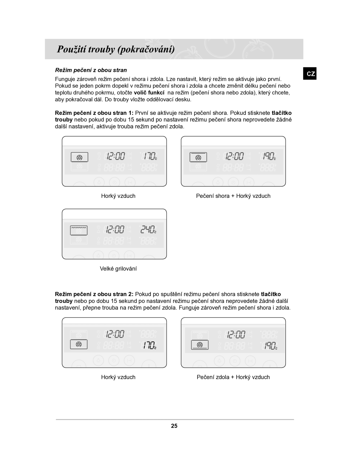 Samsung BT63TDFST/XEH manual Režim pečení z obou stran 