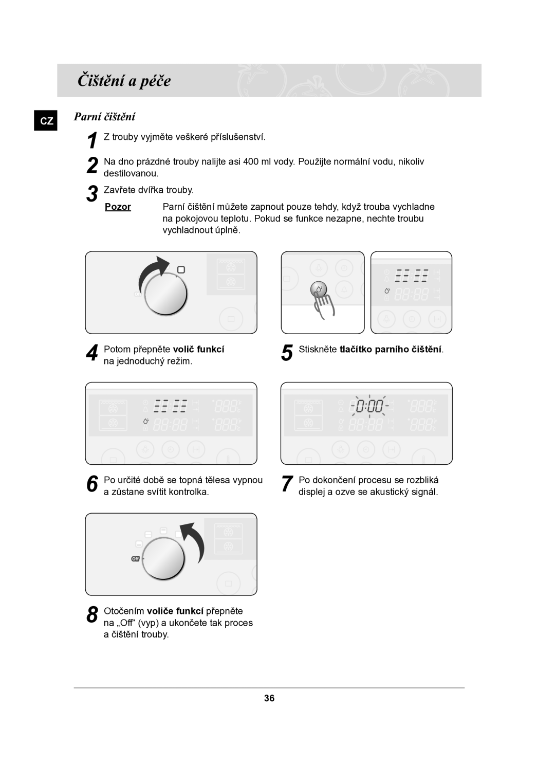 Samsung BT63TDFST/XEH manual Čištění a péče, Parní čištění 