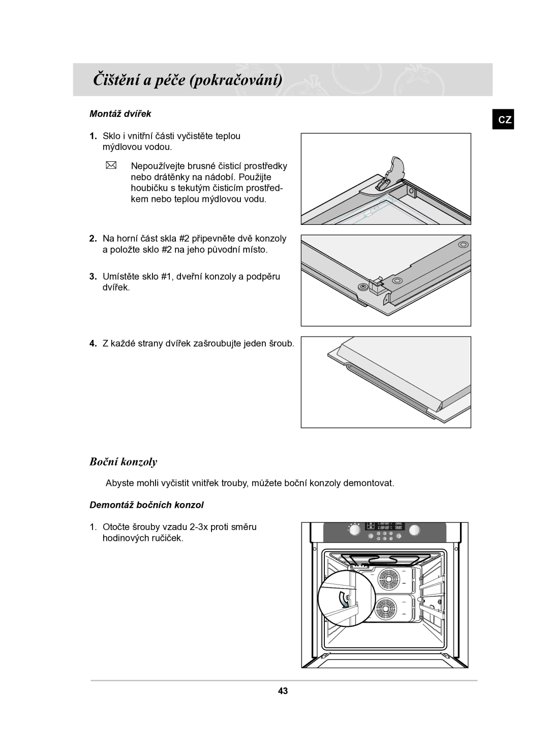 Samsung BT63TDFST/XEH manual Boční konzoly, Montáž dvířek, Demontáž bočních konzol 