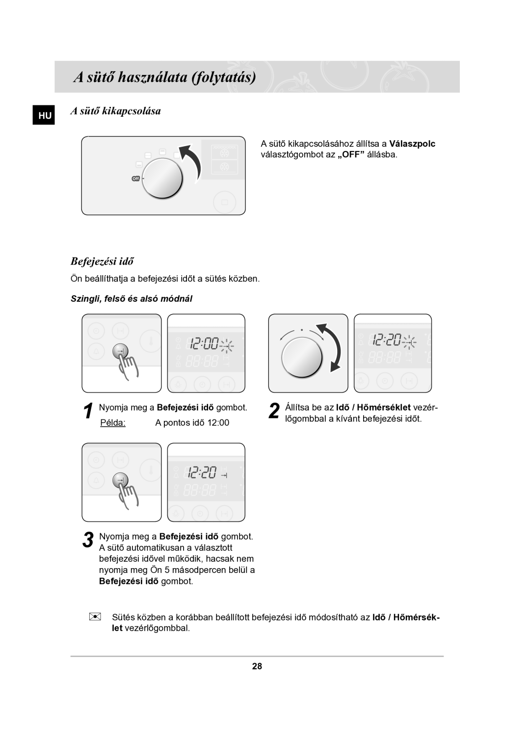 Samsung BT63TDFST/XEH manual Befejezési idő, Szingli, felső és alsó módnál 