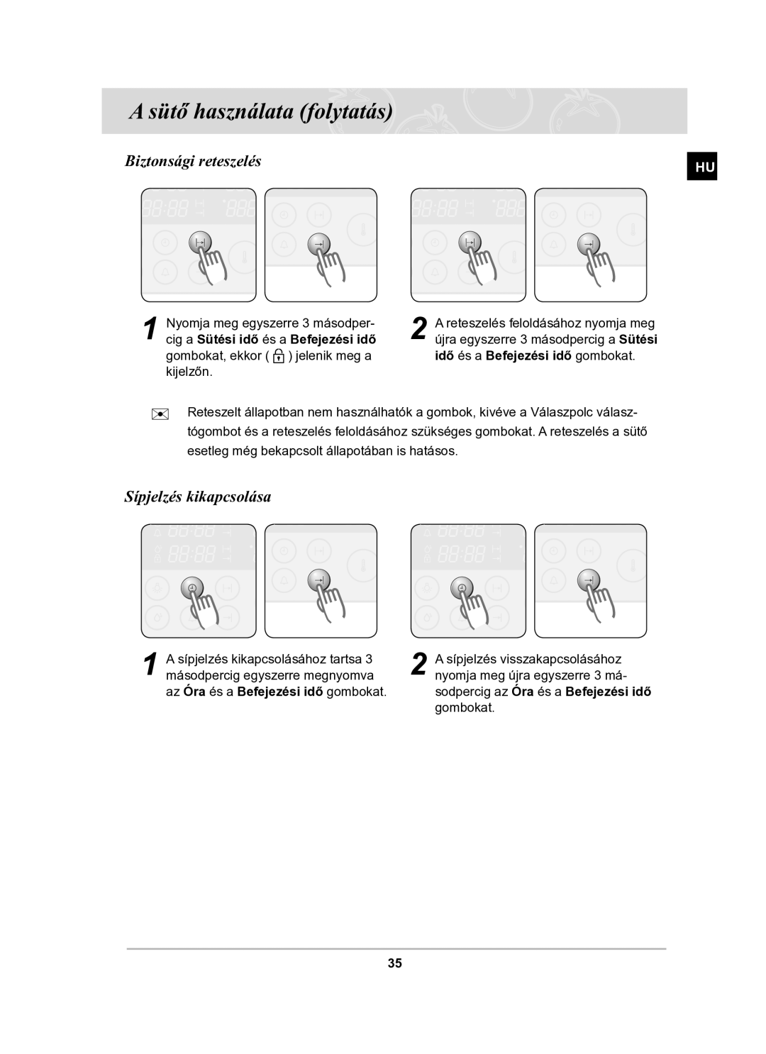 Samsung BT63TDFST/XEH manual Biztonsági reteszelés, Sípjelzés kikapcsolása 