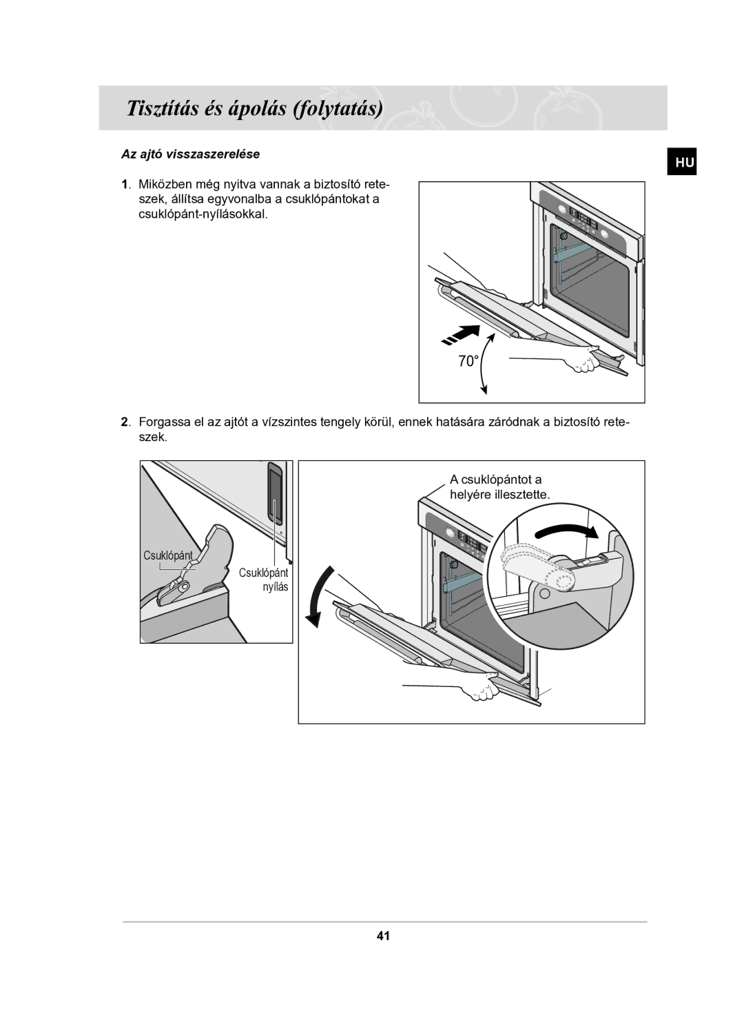 Samsung BT63TDFST/XEH manual Az ajtó visszaszerelése 