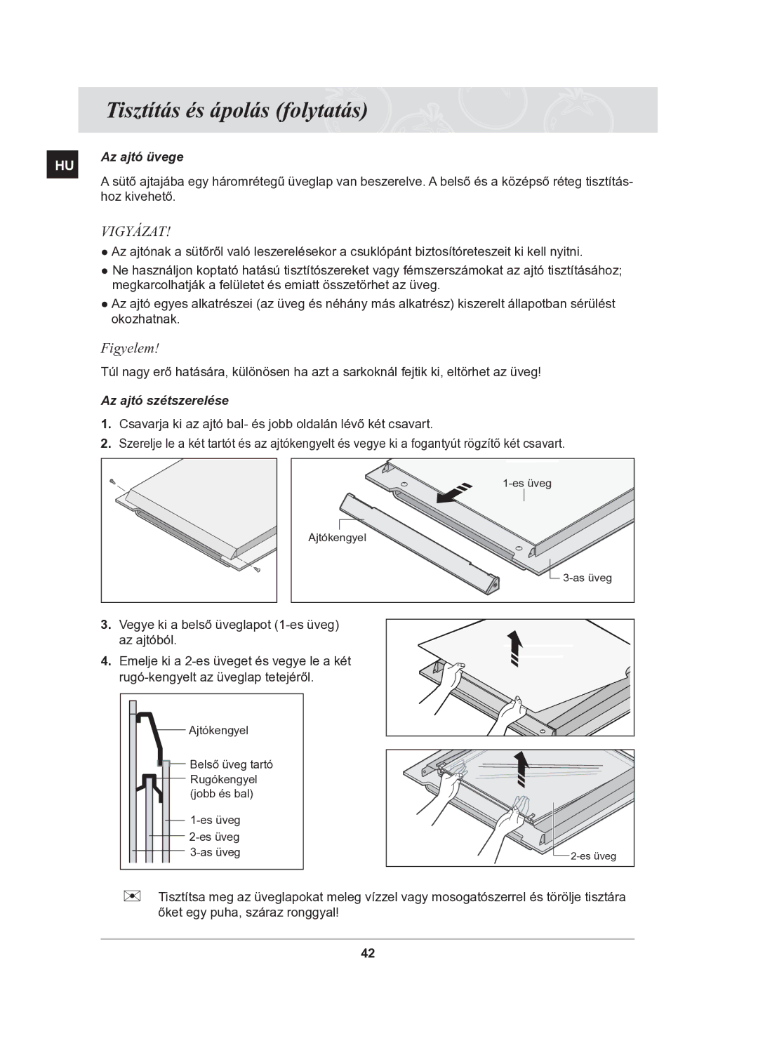 Samsung BT63TDFST/XEH manual Figyelem, Az ajtó üvege, Az ajtó szétszerelése 