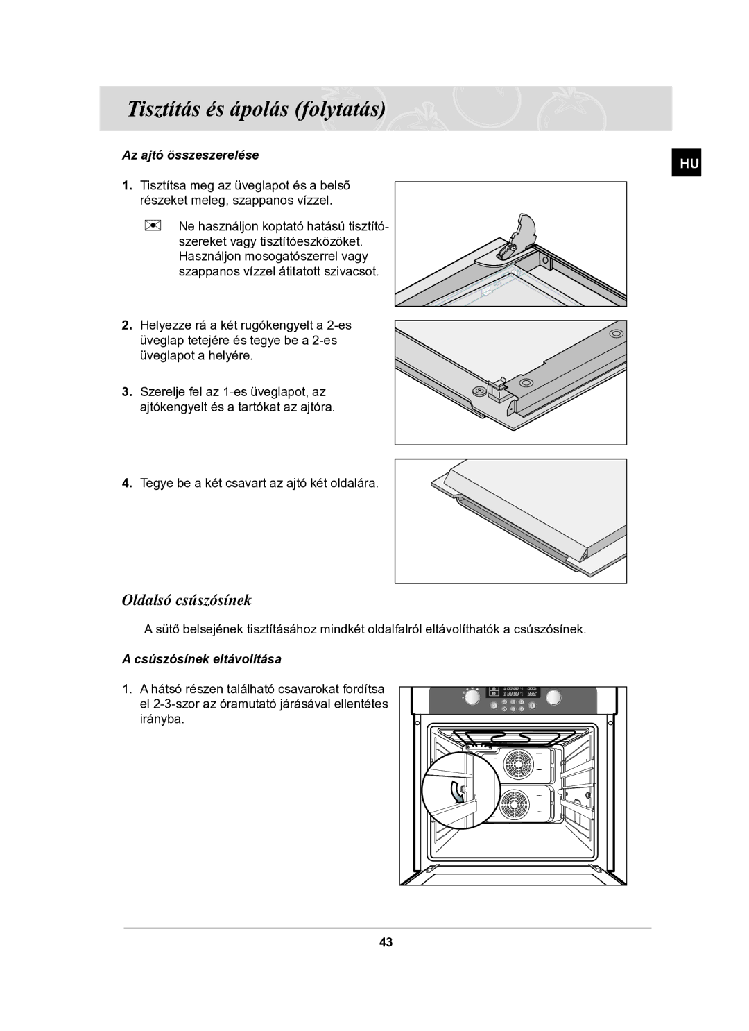 Samsung BT63TDFST/XEH manual Oldalsó csúszósínek, Az ajtó összeszerelése, Csúszósínek eltávolítása 