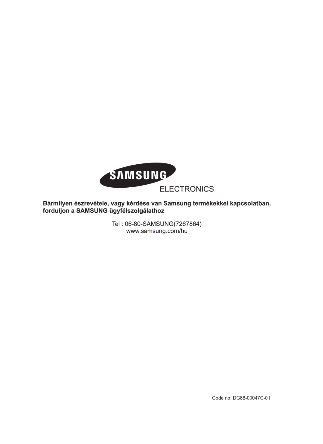 Samsung BT63TDFST/XEH manual Code no. DG68-00047C-01 