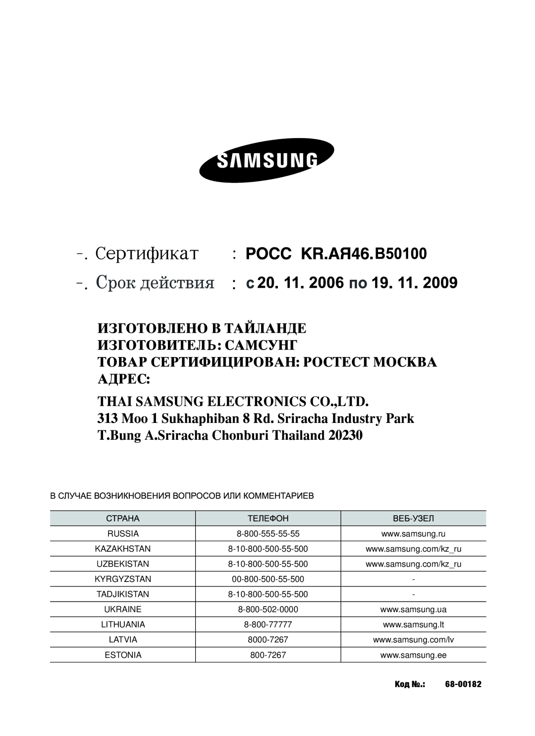 Samsung BT65CDBST/BWT manual Код . DG68-00182A 