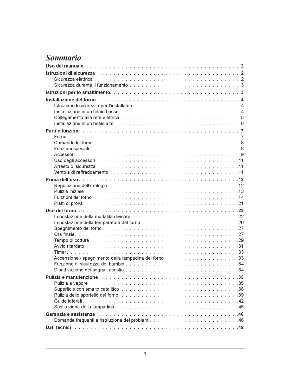 Samsung BT65CDBSTL/XET manual Sommario, Garanzia e assistenza, Dati tecnici 