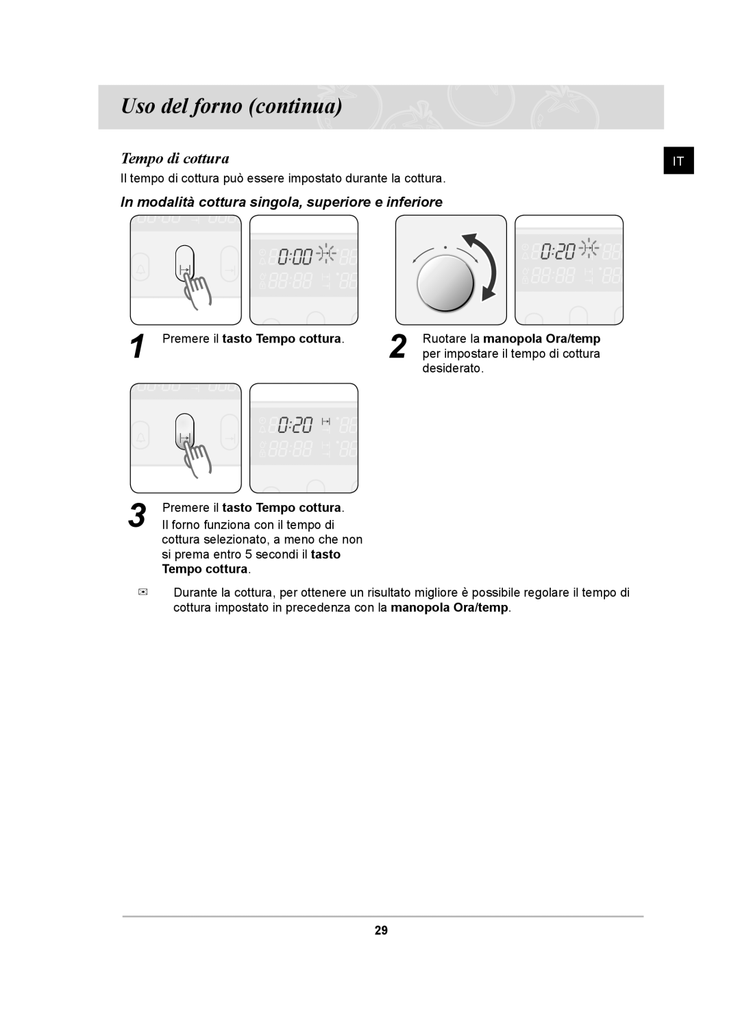 Samsung BT65CDBSTL/XET manual Tempo di cottura, Premere il tasto Tempo cottura 