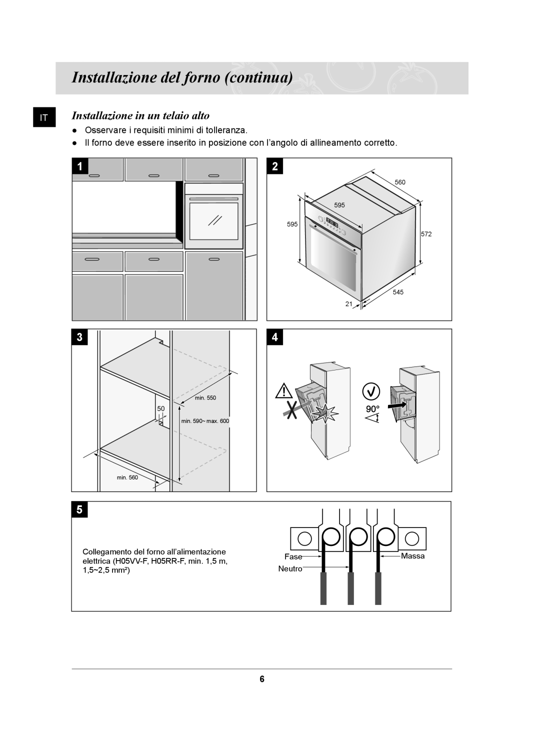 Samsung BT65CDBSTL/XET manual Installazione in un telaio alto 