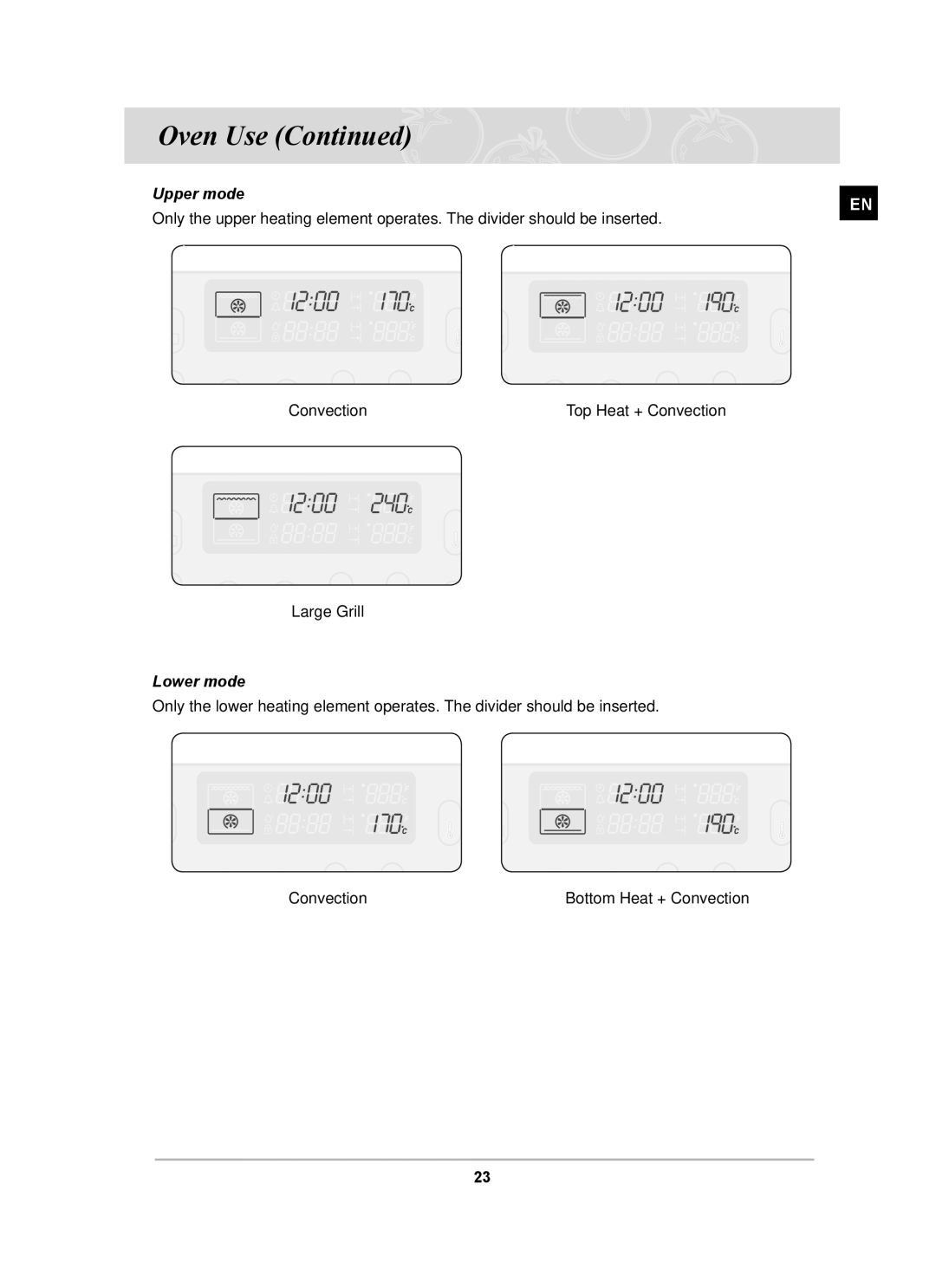 Samsung BT65CDST/BOL manual Lower mode 