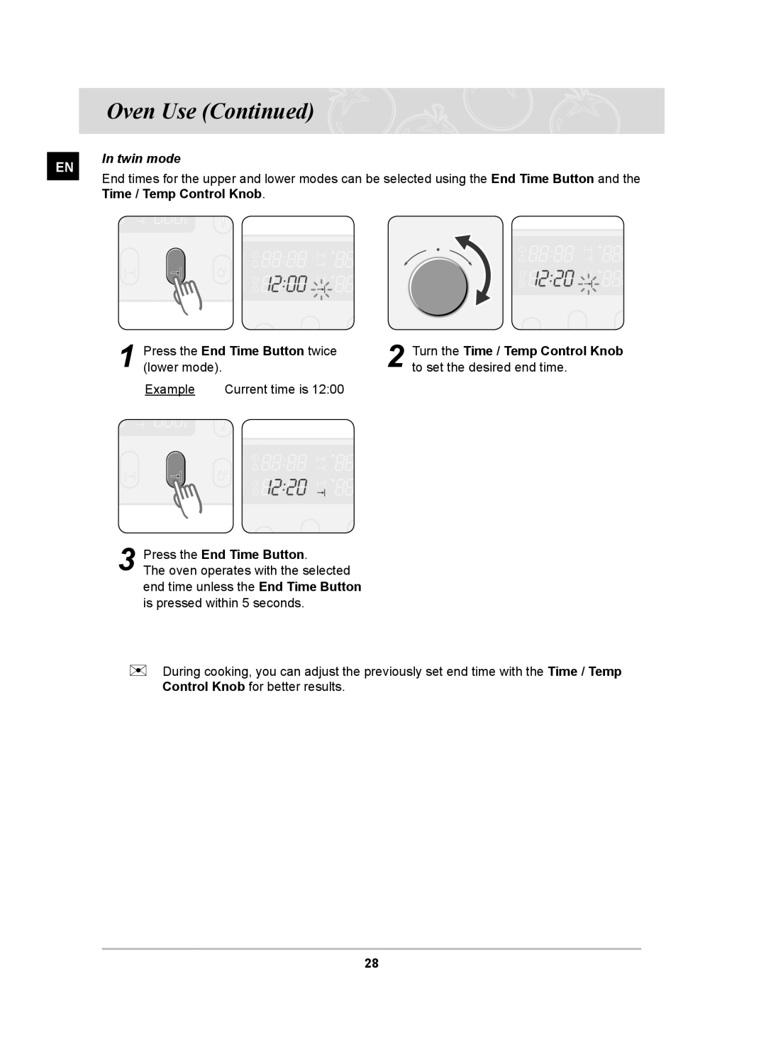 Samsung BT65CDST/BOL manual Time / Temp Control Knob 