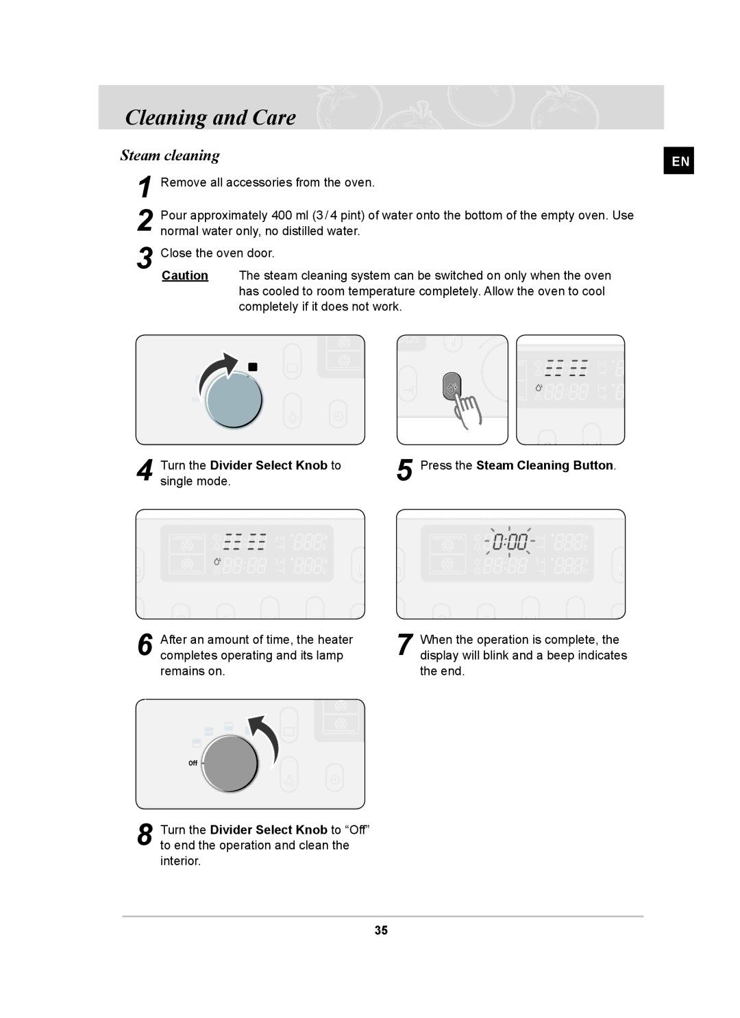 Samsung BT65CDST/BOL manual Cleaning and Care, Steam cleaning 