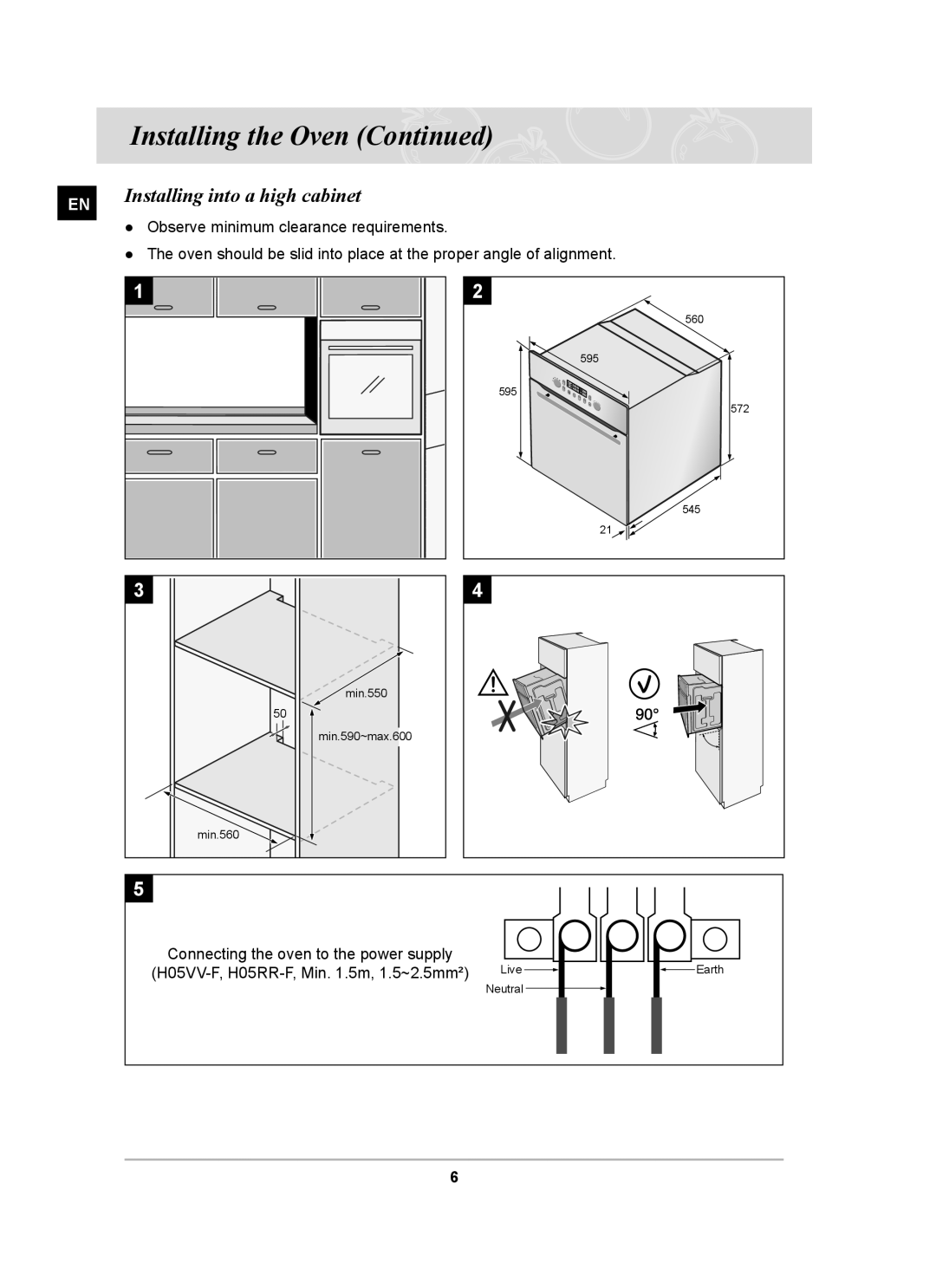 Samsung BT65CDST/BOL manual Installing into a high cabinet 