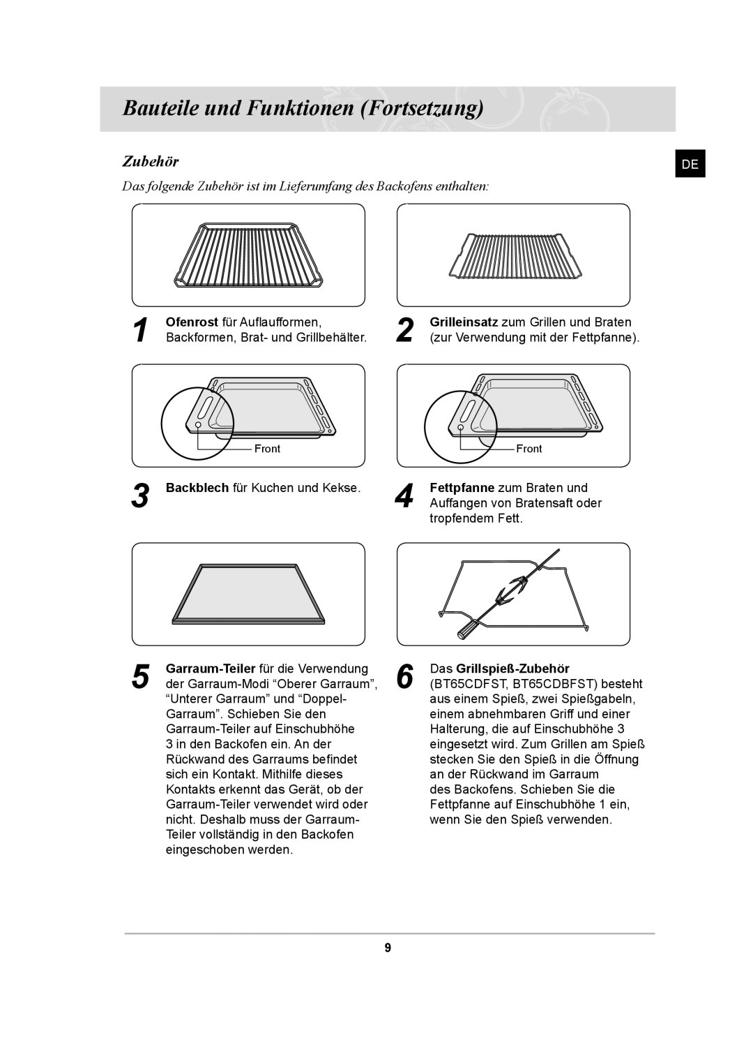 Samsung BT65CDSTR/BWT, BT65CDST/XEG Backblech für Kuchen und Kekse Fettpfanne zum Braten und, Das Grillspieß-Zubehör 