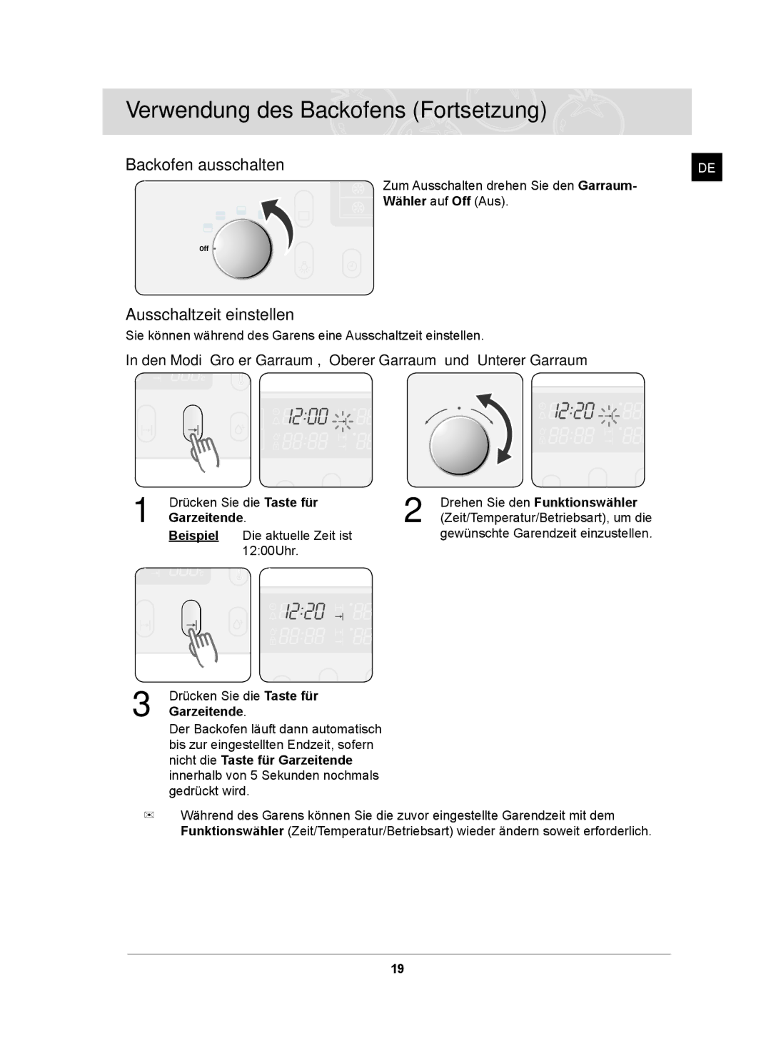 Samsung BT65CDSTR/BWT, BT65CDST/XEG manual Backofen ausschalten, Ausschaltzeit einstellen, Garzeitende 