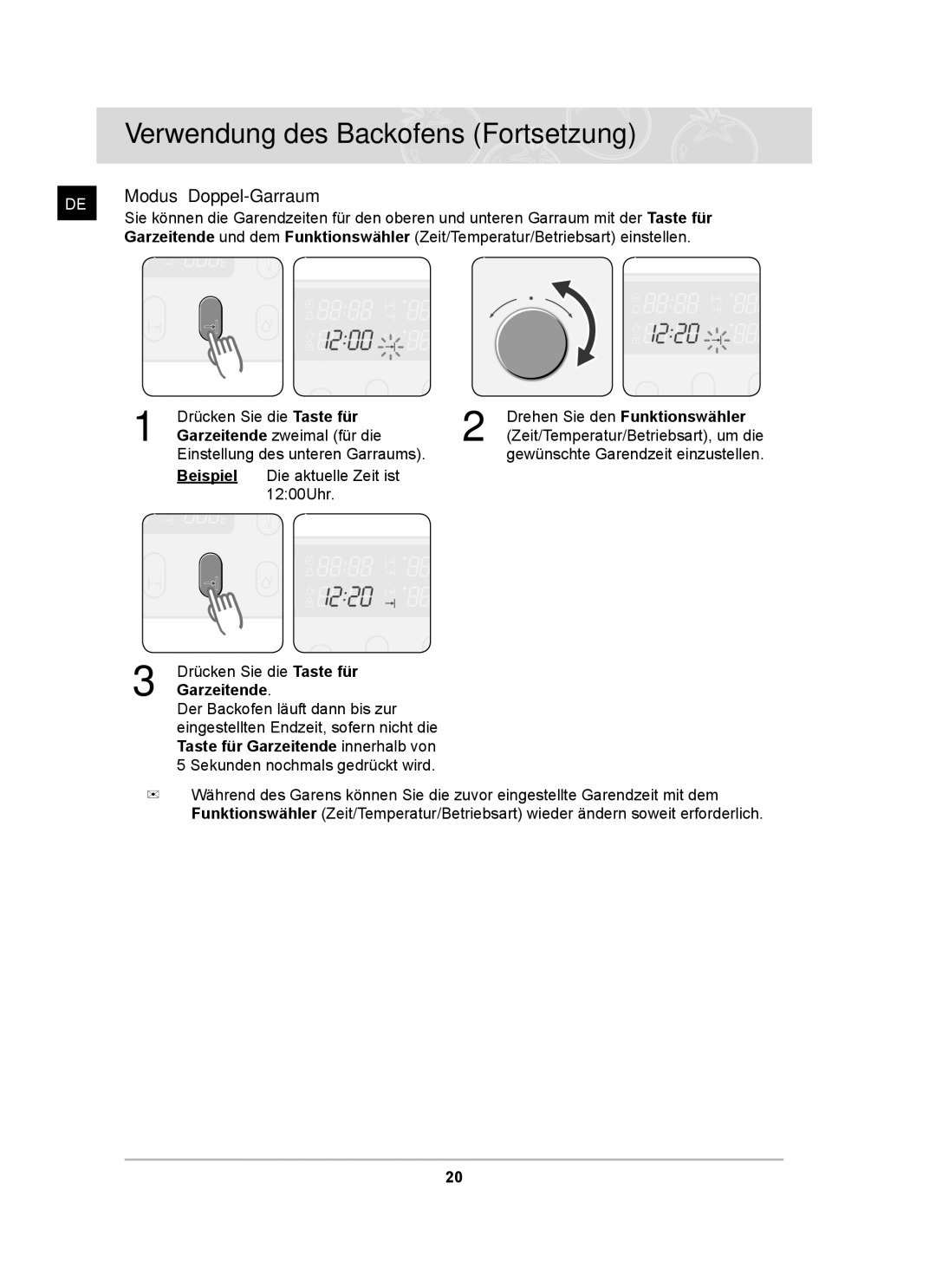 Samsung BT65CDST/XEG, BT65CDSTR/BWT manual Garzeitende zweimal für die 