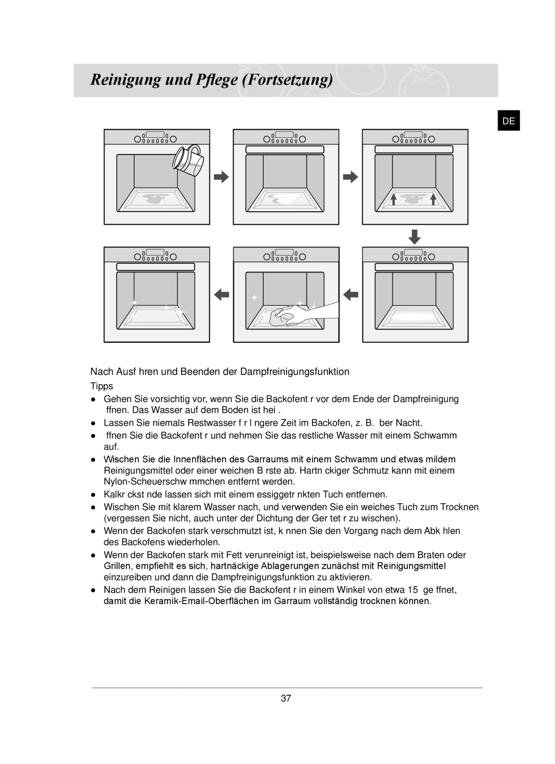 Samsung BT65CDSTR/BWT, BT65CDST/XEG manual Reinigung und Pflege Fortsetzung, Tipps 