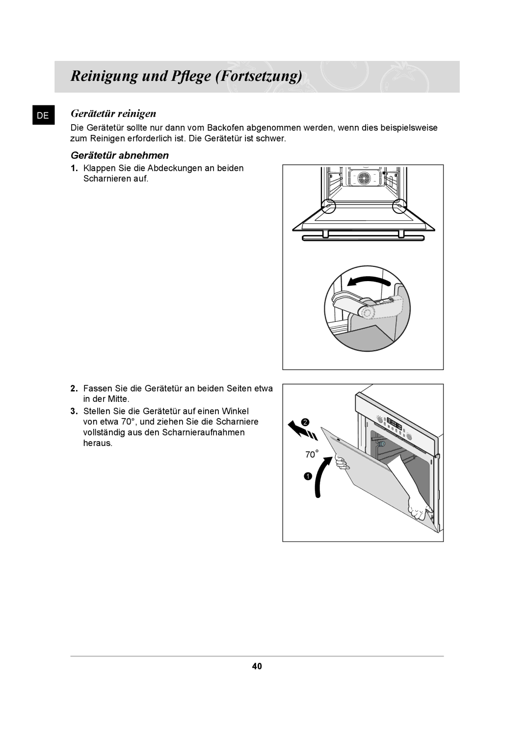 Samsung BT65CDST/XEG, BT65CDSTR/BWT manual Gerätetür reinigen, Gerätetür abnehmen 