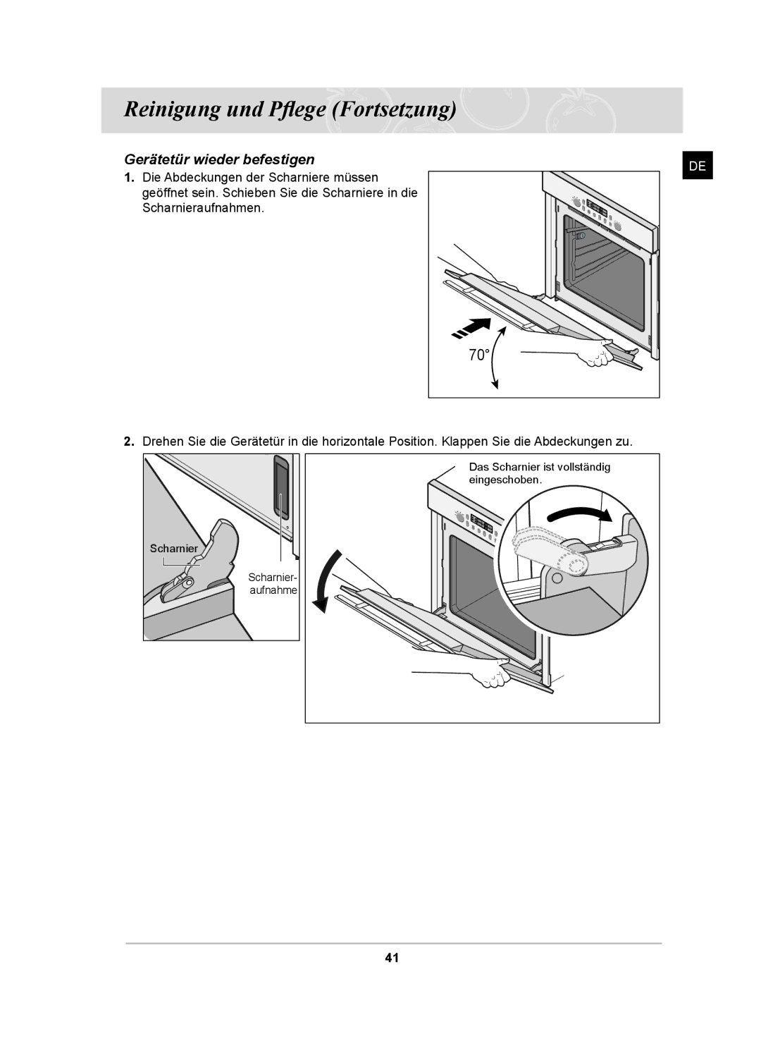 Samsung BT65CDSTR/BWT, BT65CDST/XEG manual Gerätetür wieder befestigen 