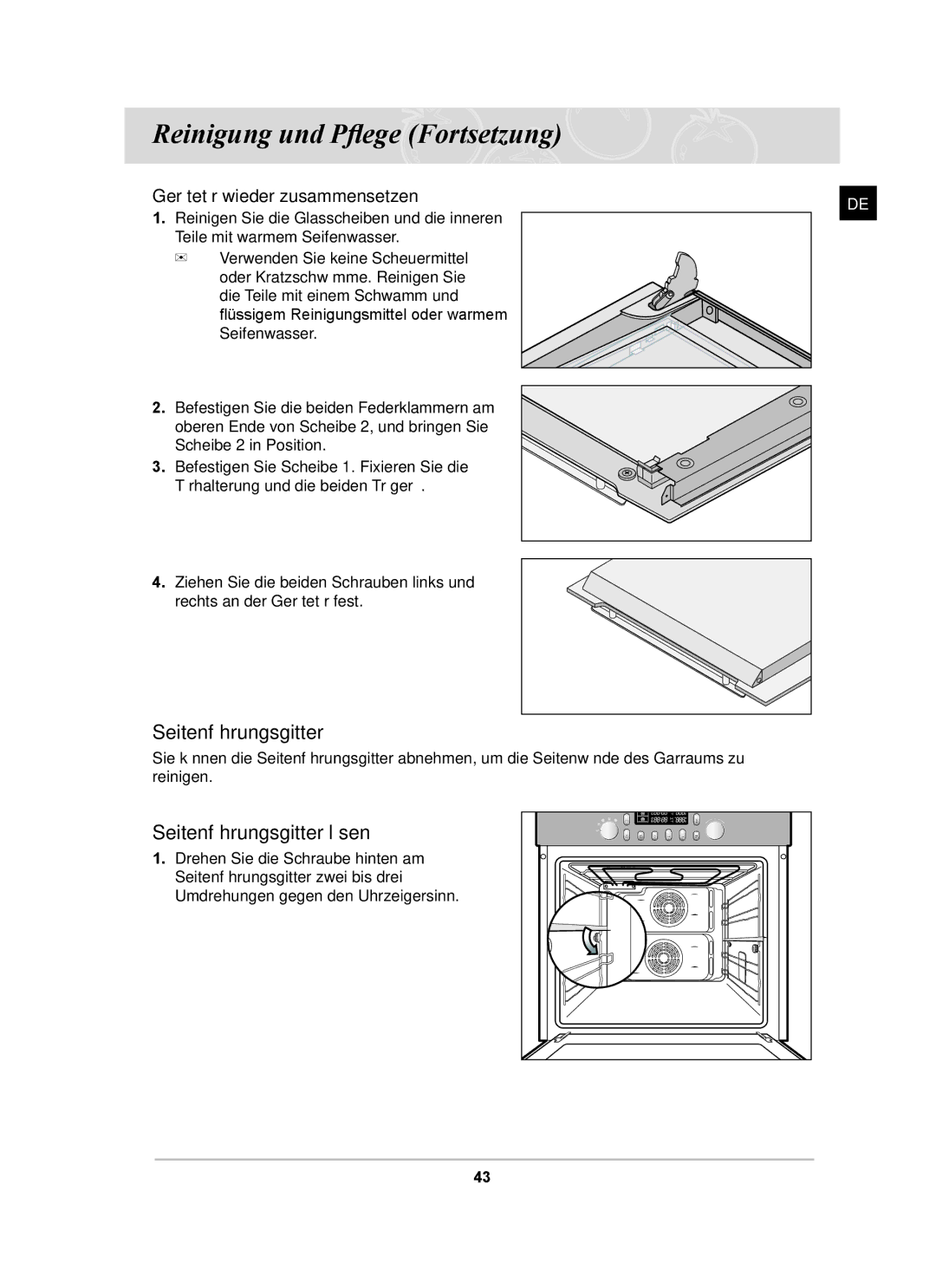 Samsung BT65CDSTR/BWT, BT65CDST/XEG manual Seitenführungsgitter lösen, Gerätetür wieder zusammensetzen 