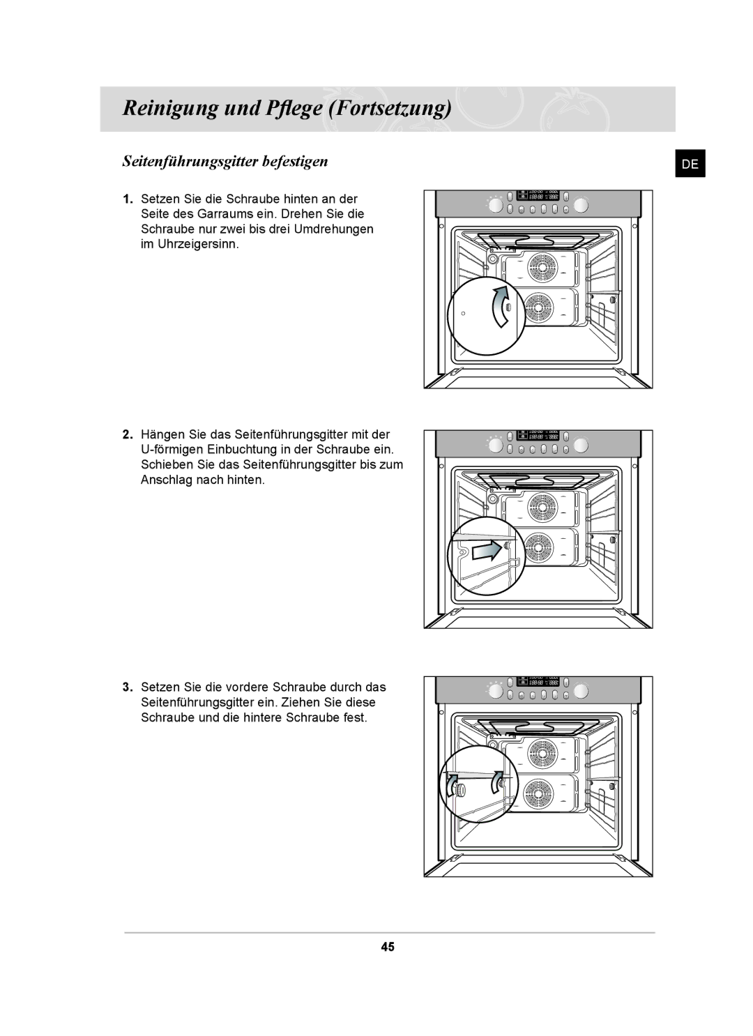 Samsung BT65CDSTR/BWT, BT65CDST/XEG manual Seitenführungsgitter befestigen 